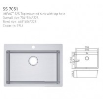 ECT IMPACT S/S Top mounted sink with tap hole 704*514*228, 648*406*228